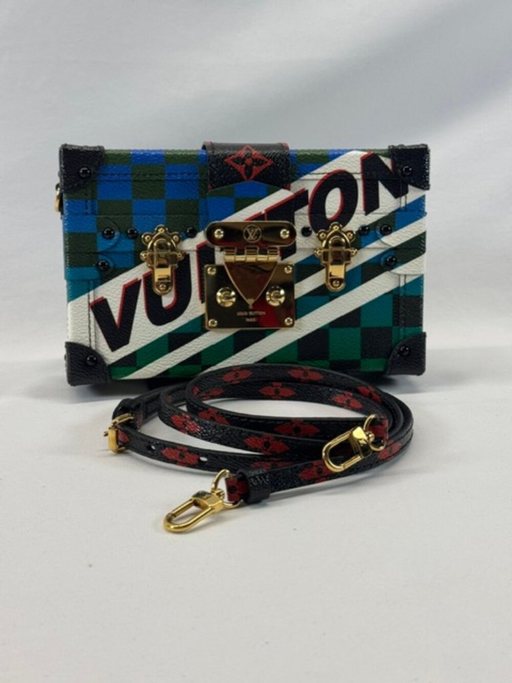 Louis Vuitton Petite Malle Handbag Limited Edition Race Print, EUC, Entrupy COA